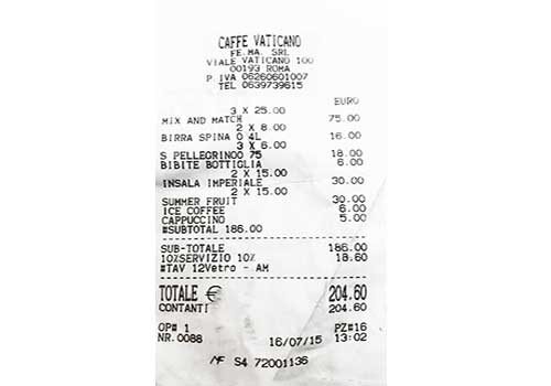 “Miracolo” al Vaticano: 204,60 euro per uno spuntino veloce