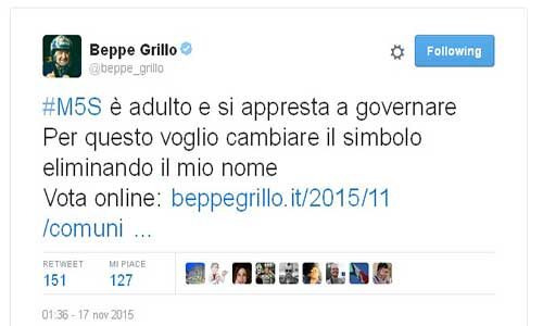 Beppe Grillo toglie il suo nome da simbolo  del M5S